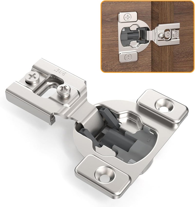 Chibery 10 Pack 9/16" Overlay 4D Concealed Hinges for Face Frame Door, Soft Close On/Off Switch, Self Closing, 105° Open Angle Concealed Stainless Steel Hinges for Framed Cabinet, Satin Nickel - Image 1